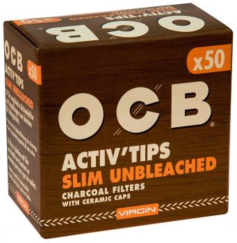 OCB Activ Tips Slim Unbleached Virgin 7mm Aktivkohlefilter mit Keramikkappen 27x